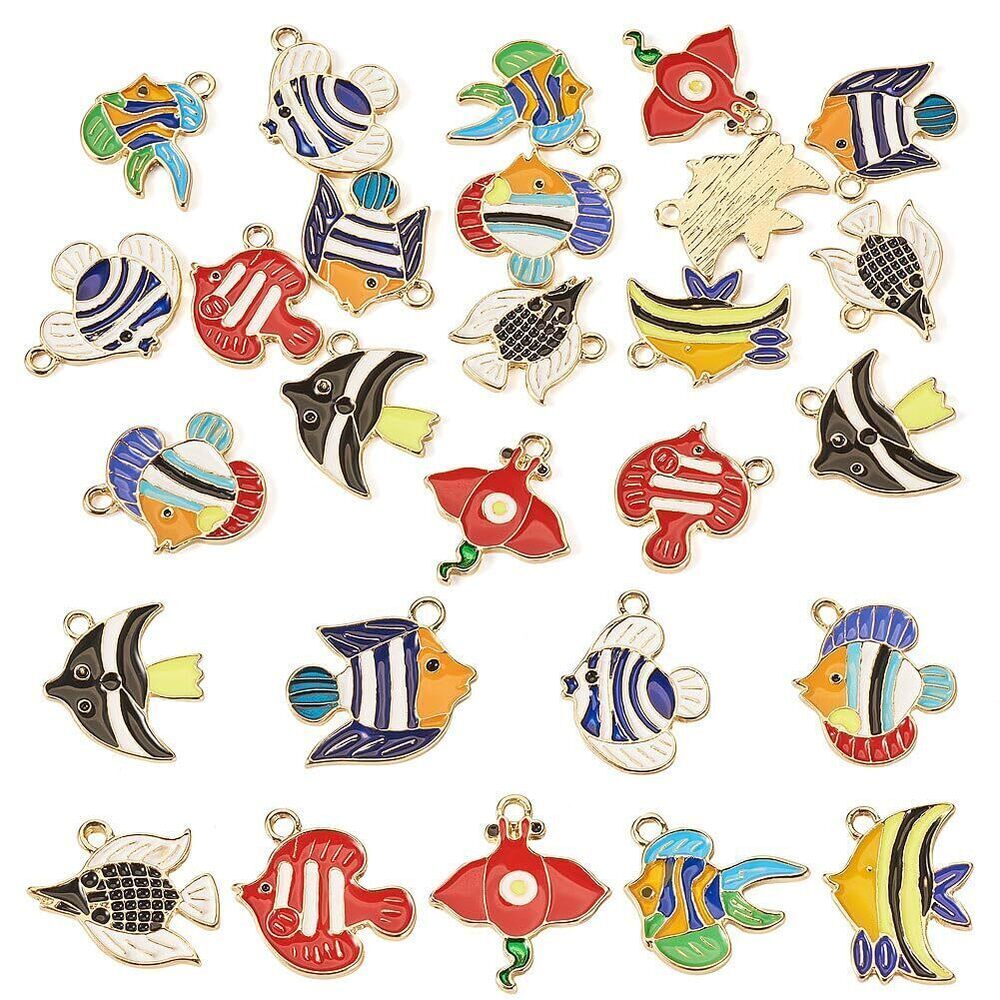 9235 18 Pcs Gold Plated Enamel Ocean Fish Charms Bulk Assorted Cute Ocean
